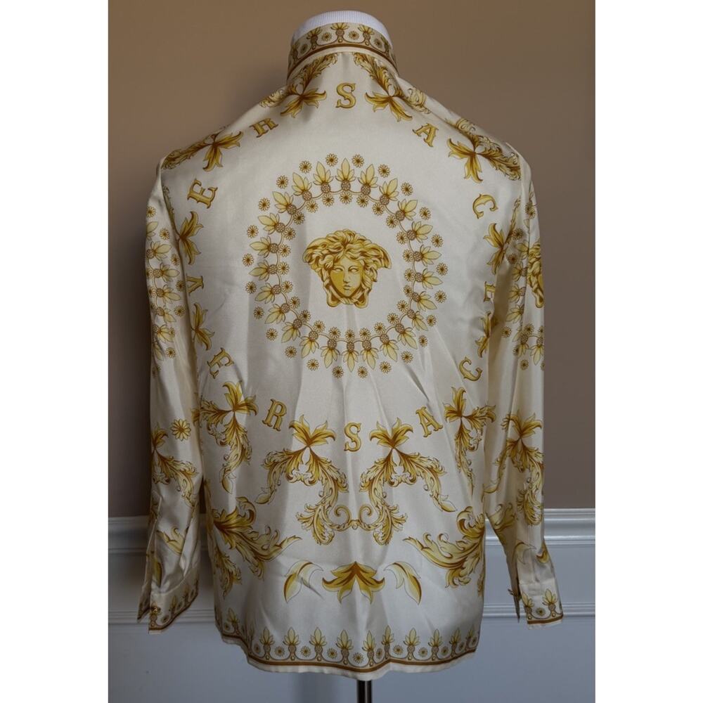 Versace Medusa Women’s Twill Silk Shirt Ivory & Gold 6 US (42 Euro) 1008274 NWT